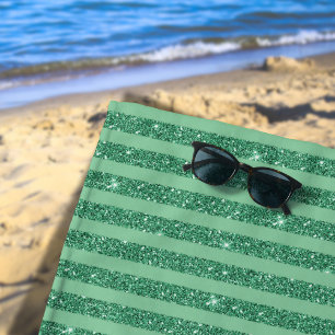 Toalla De Playa Rayas Verticales Clásicas de Brillo Verde Jade