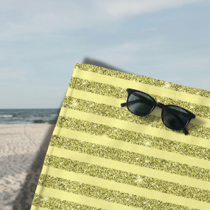 Toalla De Playa Rayas Verticales de Estilo Brillo Amarillo Brillan