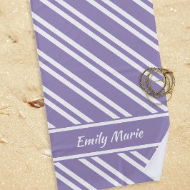 Toalla De Playa Rayas violetas moradas y blancas personalizadas