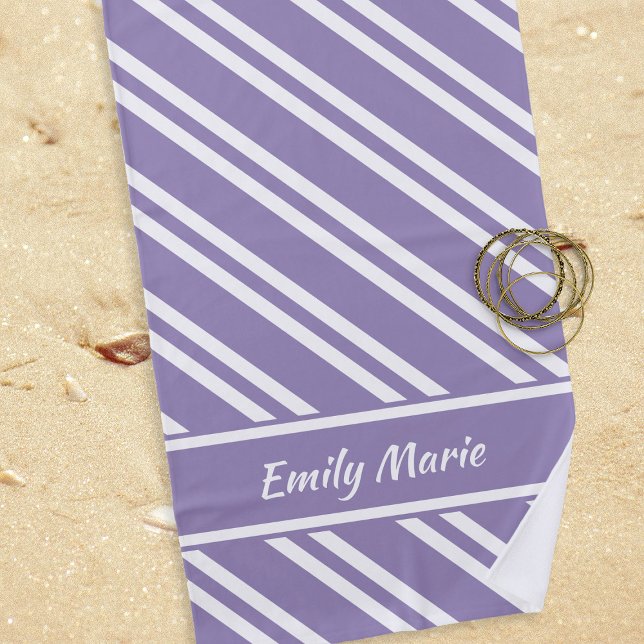 Toalla De Playa Rayas violetas moradas y blancas personalizadas (Subido por el creador)