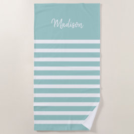 Toalla De Playa Rayo azul claro y franja blanca personalizada