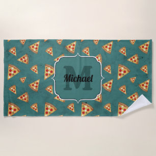 Toalla De Playa Rebanadas de pizza geniales patrón vintage azul te