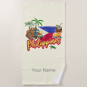 Toalla De Playa Recuerdos de palma con bandera de mimbre de Filipi