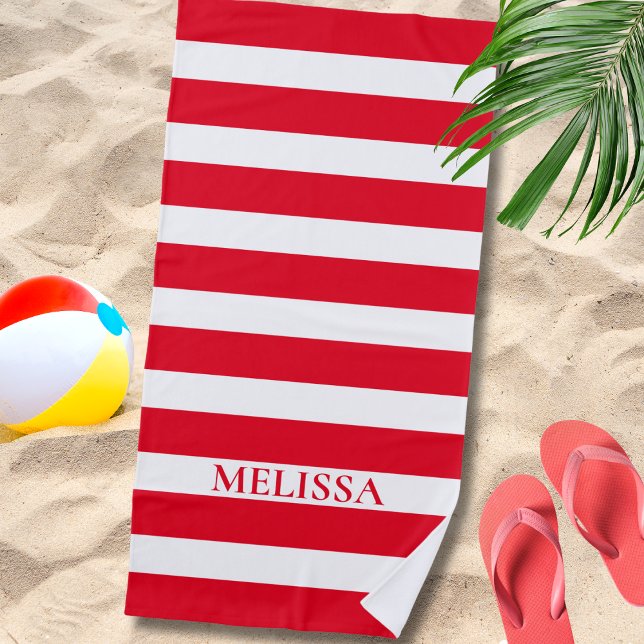 Toalla De Playa  Red And White Striped Name Cabana Stripe  (Subido por el creador)