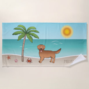 Toalla De Playa Red Golden Retriever En Una Playa Tropical De Vera