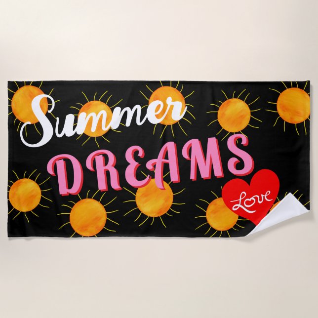 Toalla De Playa Red Heart Sunset Summer Dreams Black (Anverso)