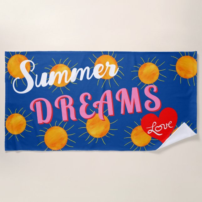 Toalla De Playa Red Heart Sunset Summer Dreams Blue (Anverso)