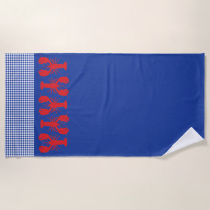 Toalla De Playa Red Lobster Blue White Gingham Coastal Beach Fun
