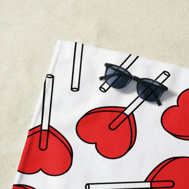 Toalla De Playa Red Lollipops, Heart Lollipops, Lollipop Pattern (In situ)
