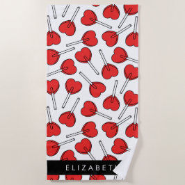 Toalla De Playa Red Lollipops, Heart Lollipops, Lolly, Your Name