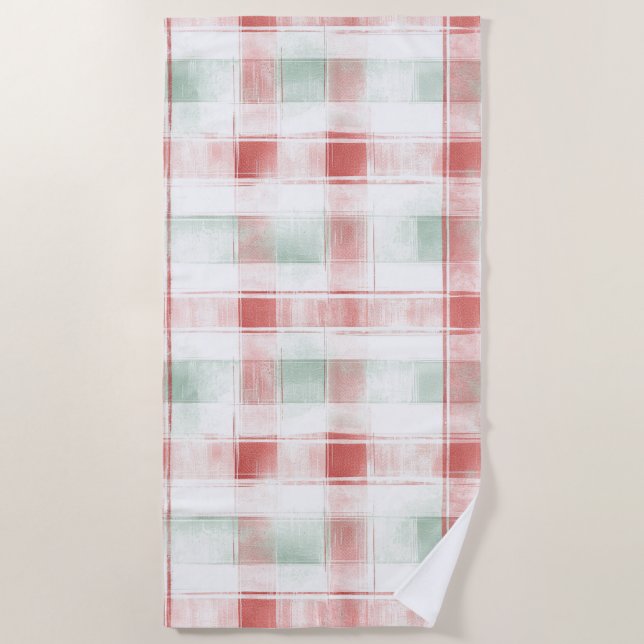 Toalla De Playa Red Mint Peppermint Mocha Plaid Stripes Christmas (Anverso)