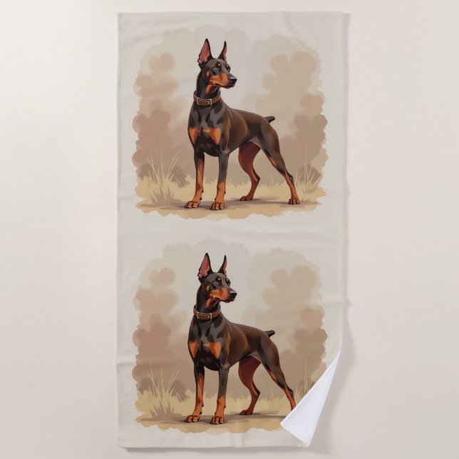 Toalla De Playa Red Rust Brown Doberman Pinscher Dog (Anverso)