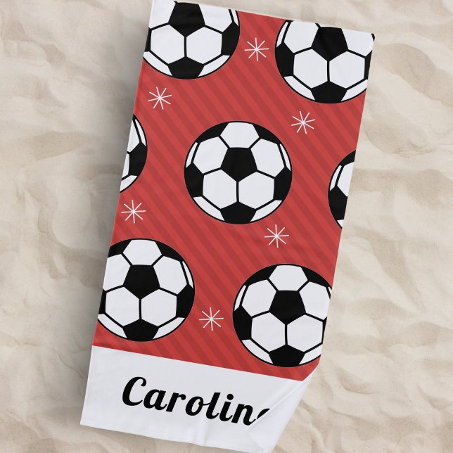 Toalla De Playa Red Soccer Ball Winter Stried Snowflake Nombre Cut (Subido por el creador)