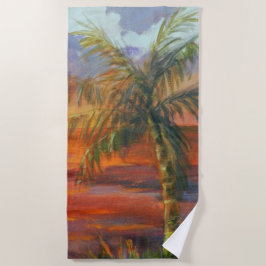 Toalla de playa Red Sunset Palm Tree