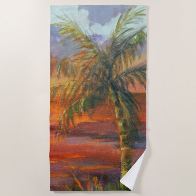 Toalla de playa Red Sunset Palm Tree (Anverso)