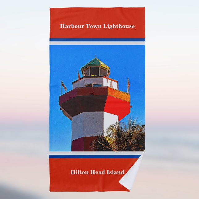 Toalla De Playa Red Trimmed Hilton Head Harbour Town Lighthouse (Subido por el creador)