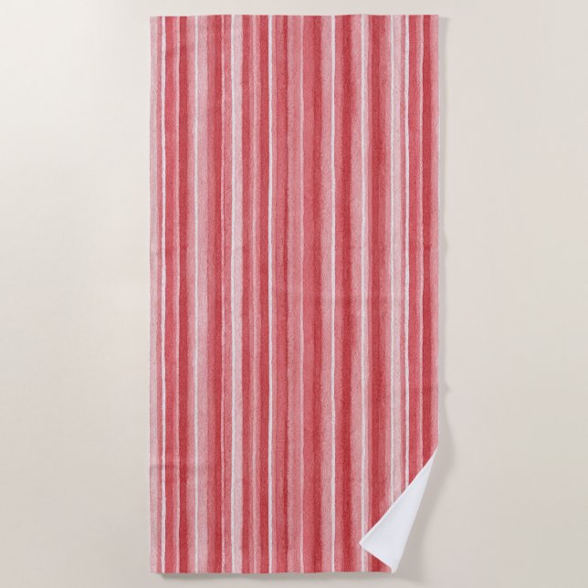 Toalla De Playa Red White Blush Pink Stripes   (Anverso)