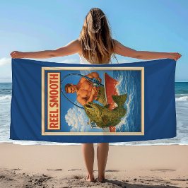Toalla De Playa Reel Smooth Fisherman Retro Nautical Blue Fishing