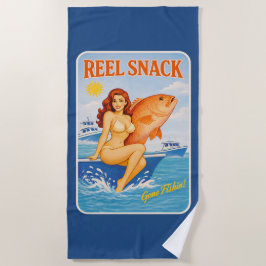 Toalla De Playa Reel Snack Retro Pin-Up Pargo Rojo Pesca Barquero