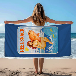 Toalla De Playa Reel Snack Retro Pin-Up Pargo Rojo Pesca Barquero