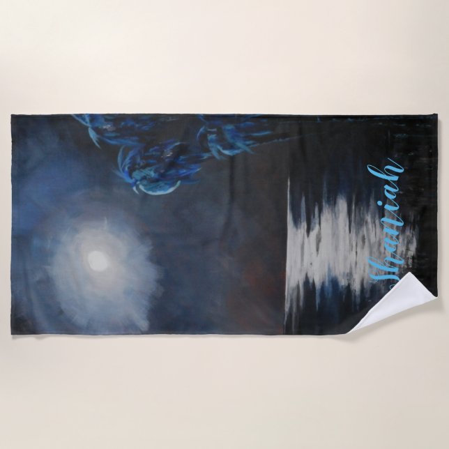 Toalla De Playa Reflexiones de la luna azul tropical (Anverso)