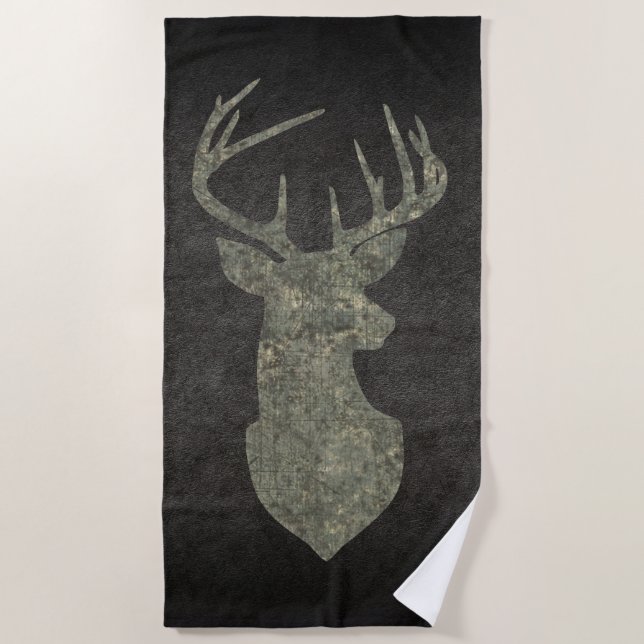 Toalla De Playa Regal Buck Trophy Deer Silhouette en camuflaje (Anverso)
