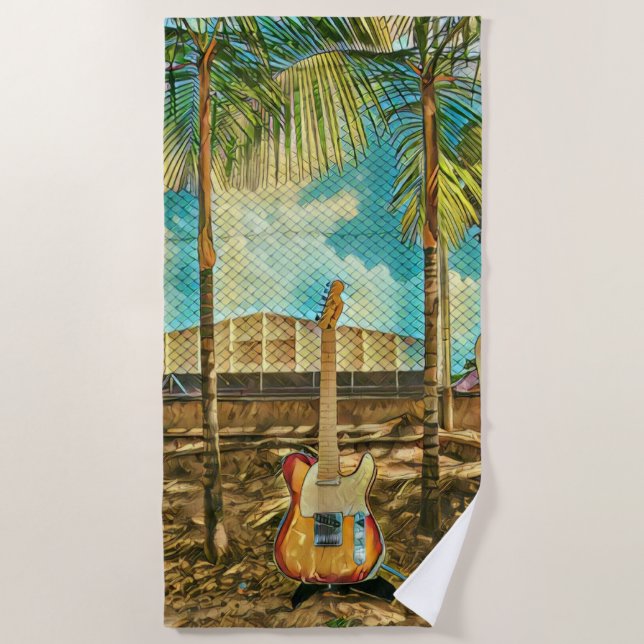 Toalla De Playa regalo de amor de guitarra retro (Anverso)