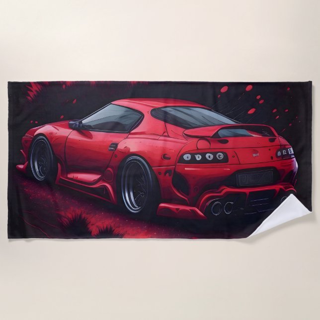 Toalla De Playa Regalo de auto Supra japonés rojo para él (Anverso)