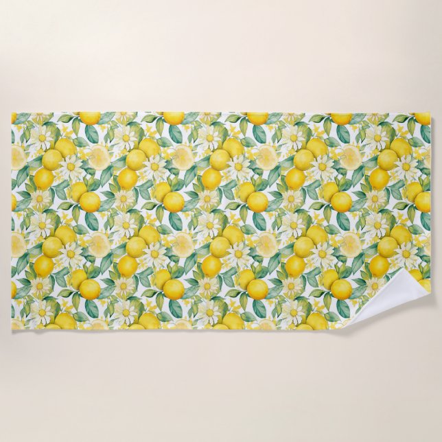 Toalla De Playa Regalo de cumpleaños | Lemon y Daisy Seamless (Anverso)