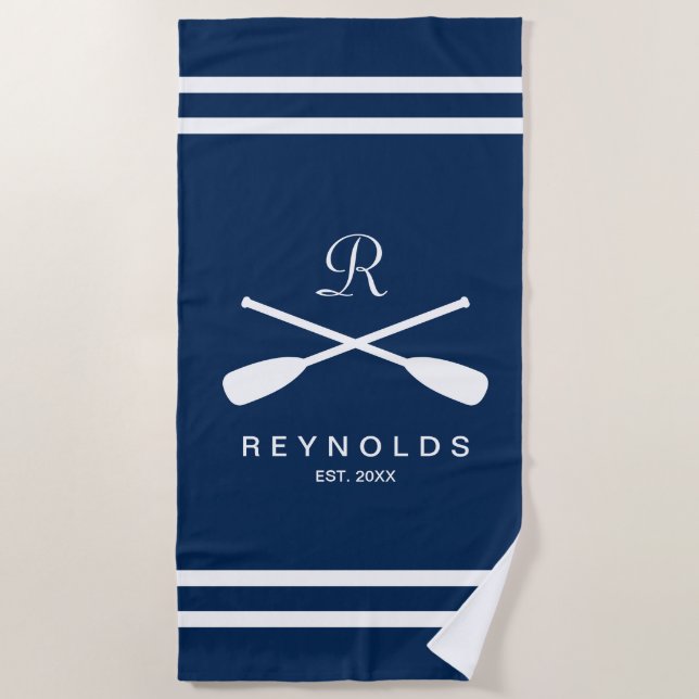 Toalla De Playa Regalo de orejas de remo náutico azul y blanco rec (Anverso)