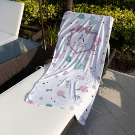 Toalla De Playa Regalo de pickleball con monograma rosa para ella