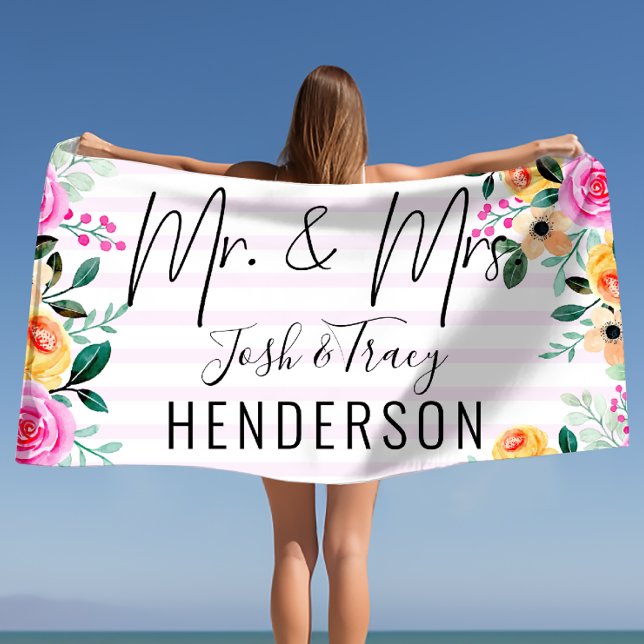 Toalla De Playa Regalo de recién casados, regalo de parejas, Sr. y (Newlyweds gift, Couples gift, Mr. & Mrs. Custom Beach Towel)