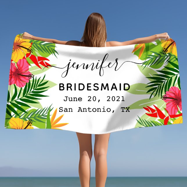 Toalla De Playa Regalo personalizado de dama de honor, Personaliza (Personalized Bridesmaid Gift, Bachelorette Custom Beach Towel)
