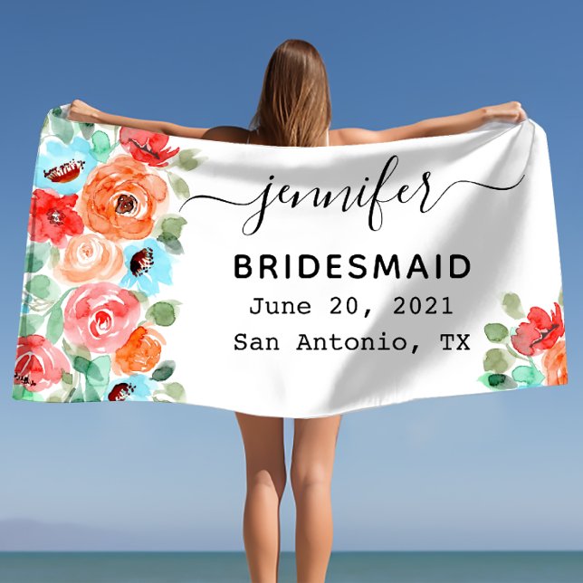 Toalla De Playa Regalo personalizado para dama de honor en despedi (Bachelorette Party Bridesmaid Gift, Custom Beach Towel)