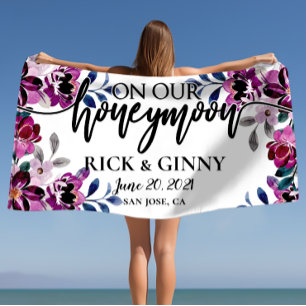 Toalla De Playa Regalos de luna de miel boda - Floral personalizad