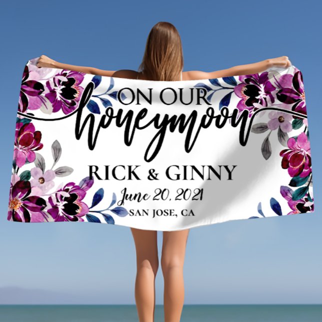 Toalla De Playa Regalos de luna de miel boda - Floral personalizad (Wedding Honeymoon Gifts - Personalized Floral Beach Towel)