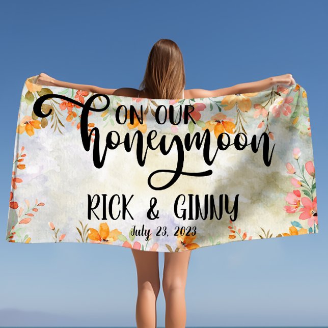 Toalla De Playa Regalos de luna de miel florales de acuarela perso (Watercolor Floral Honeymoon Gifts Personalized Beach Towel)
