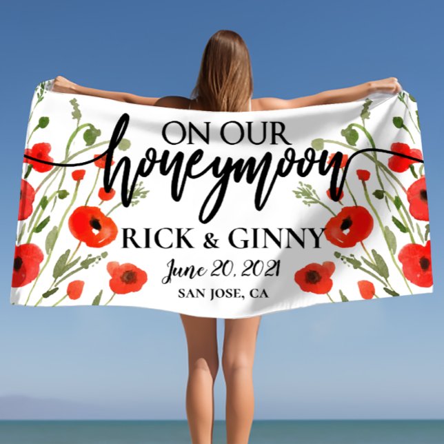 Toalla De Playa Regalos para luna de miel de recién casados - Flor (Gifts for Newlyweds Honeymoon - Poppy Flowers Beach Towel)