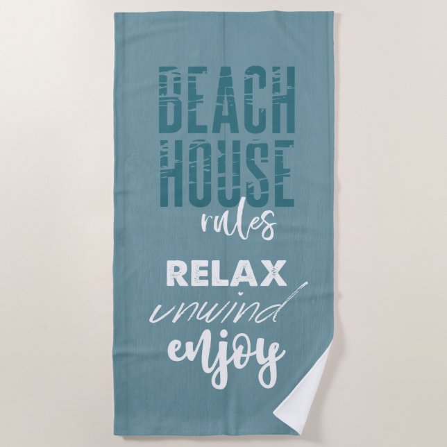 Toalla De Playa Reglas de Beach House: Relájese y disfrute de la t (Anverso)