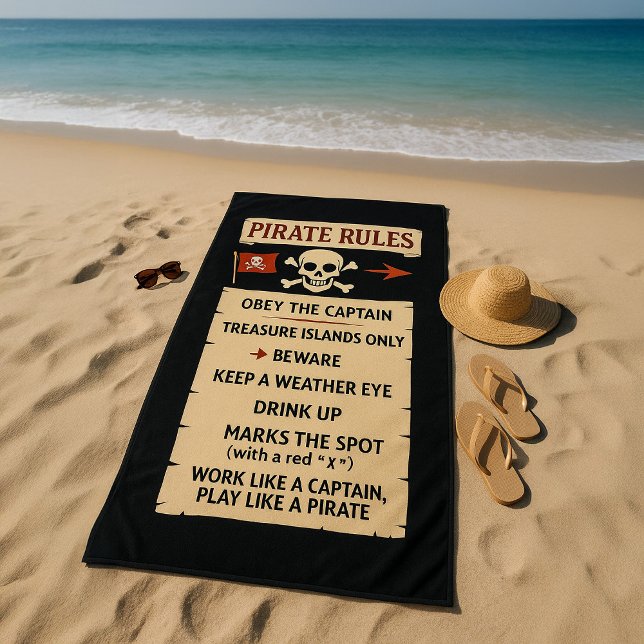 Toalla De Playa Reglas piratas de negrita y negro (Subido por el creador)