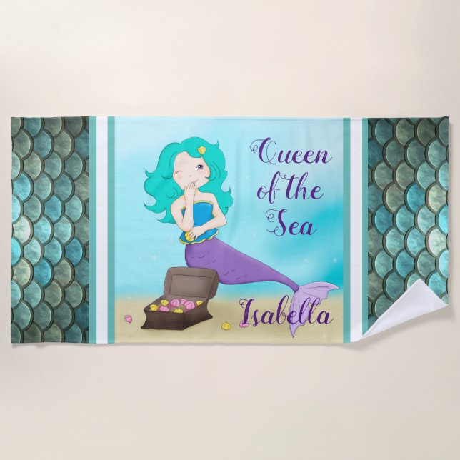 Toalla De Playa Reina de la sirena marina (Anverso)