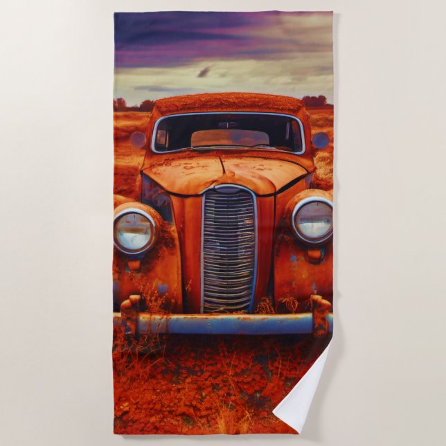 Toalla De Playa Reliquia del desierto: Auto viejo olvidado (Anverso)