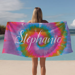 Toalla De Playa Remolino de Teñido Abstracto Personalizado de Vera