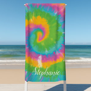 Toalla De Playa Remolino de Tie Dye Abstracto Retro Personalizado