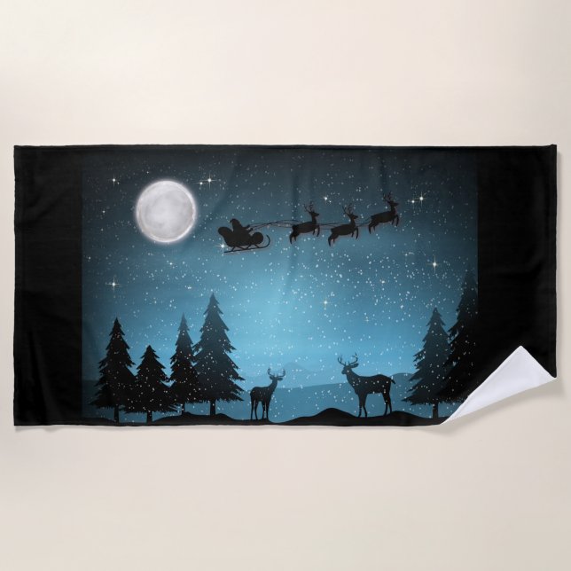 Toalla De Playa Renos Adorables De Noche (Anverso)