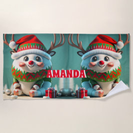 Toalla De Playa Renos Feliz Navidad Niños Personalizados