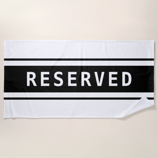 Toalla De Playa RESERVED, White Text, Black Stripes (Anverso)