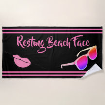 Resting Beach Face Black and Pink Beach Towel