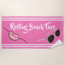 Resting Beach Face Hot Pink Beach Towel