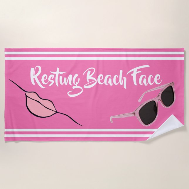 Toalla De Playa Resting Beach Face Hot Pink Beach Towel (Anverso)